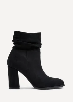 Footwear>Linzi Mila Black Ruched Square Toe Block Heeled Ankle Boot