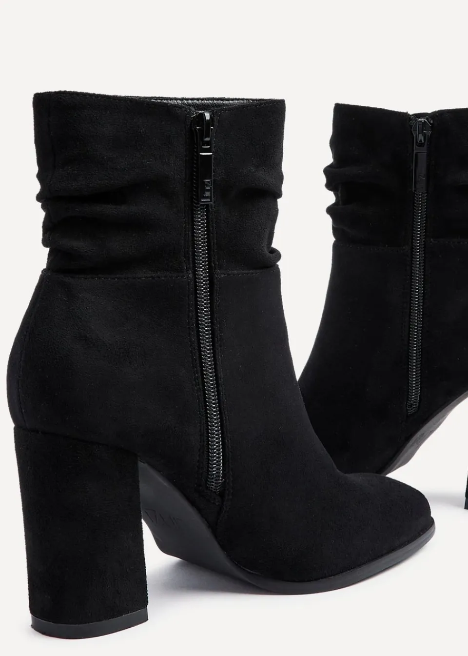 Footwear>Linzi Mila Black Ruched Square Toe Block Heeled Ankle Boot