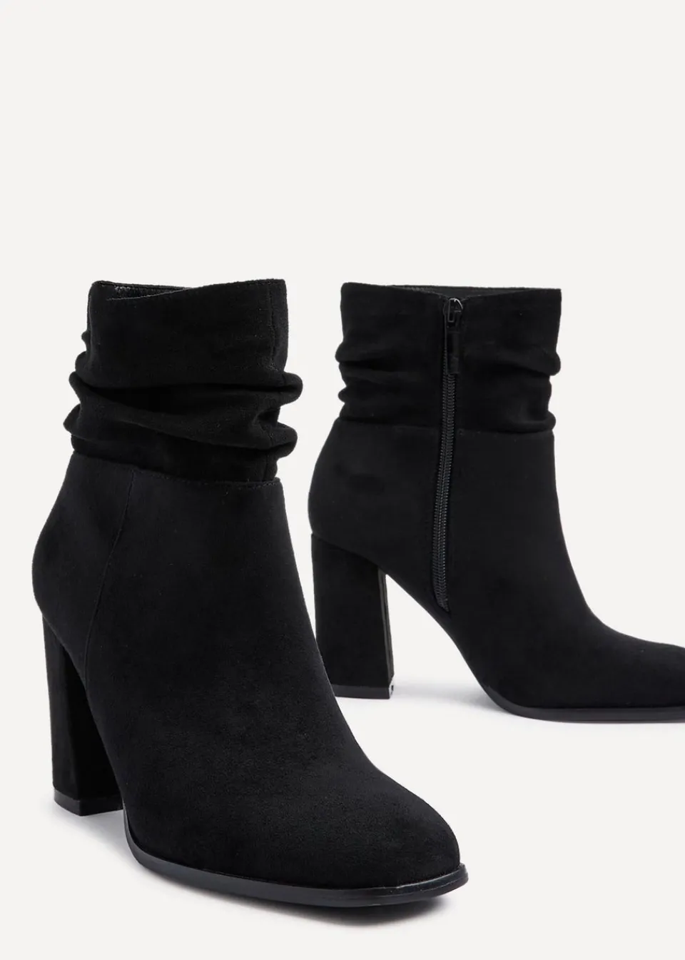 Footwear>Linzi Mila Black Ruched Square Toe Block Heeled Ankle Boot
