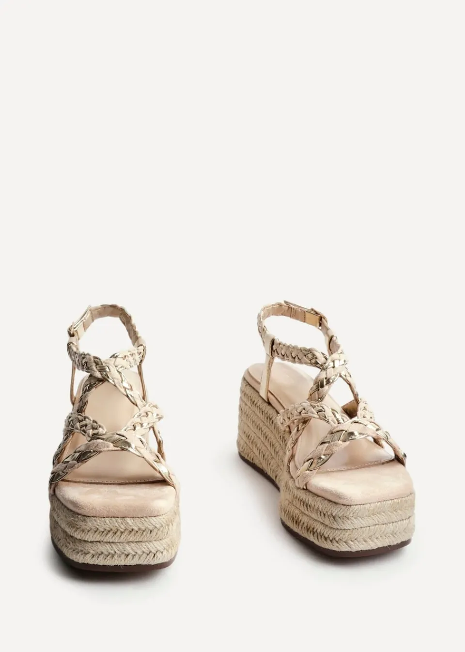 Footwear>Linzi Mimosa Nude Faux Suede Plaited Flatform Wedge