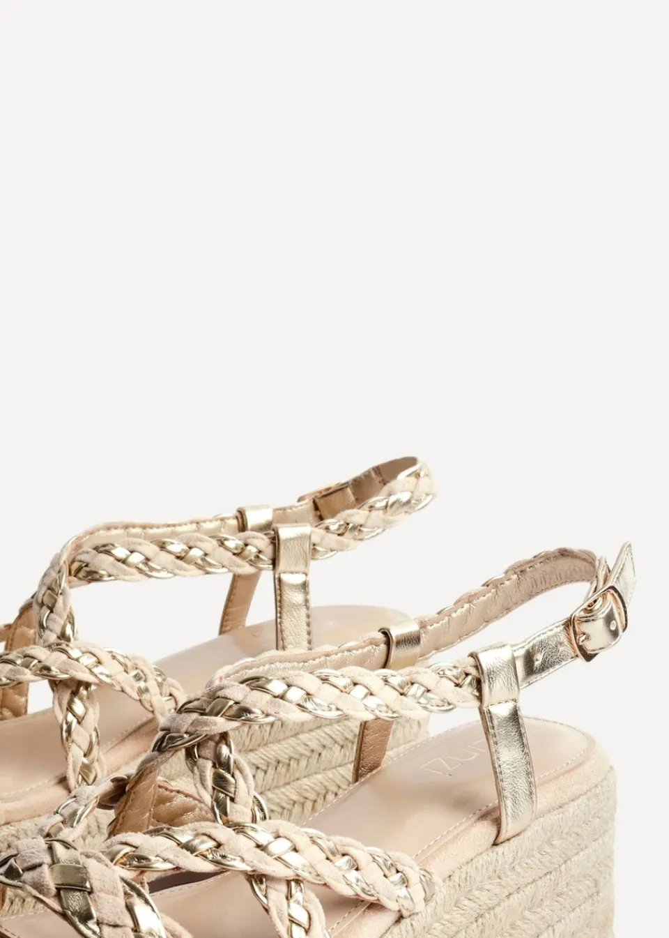 Footwear>Linzi Mimosa Nude Faux Suede Plaited Flatform Wedge