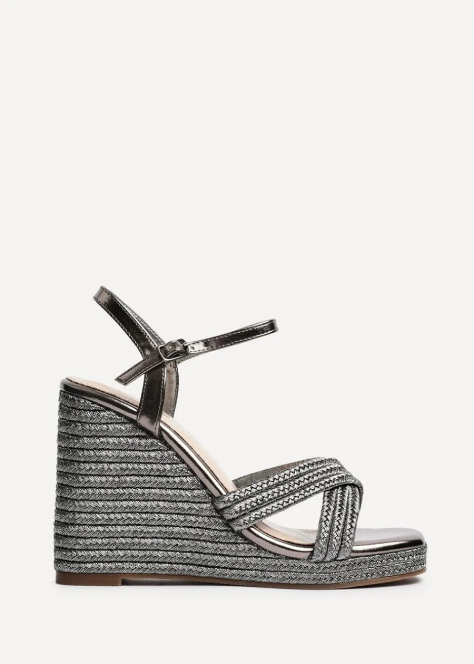 Footwear>Linzi Nikki Grey Rope Crossover Platform Wedge