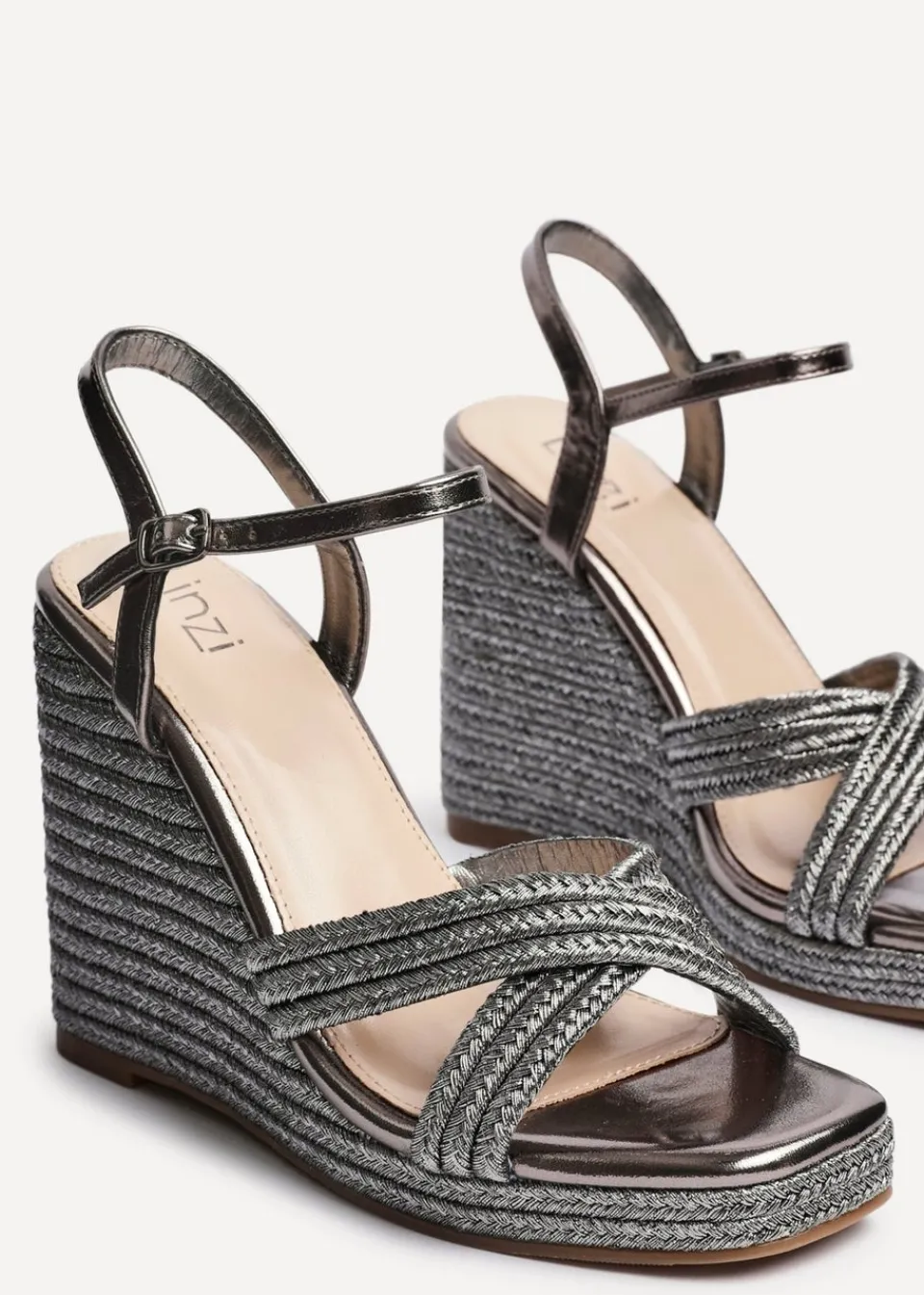Footwear>Linzi Nikki Grey Rope Crossover Platform Wedge