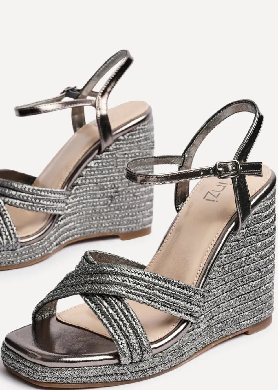 Footwear>Linzi Nikki Grey Rope Crossover Platform Wedge