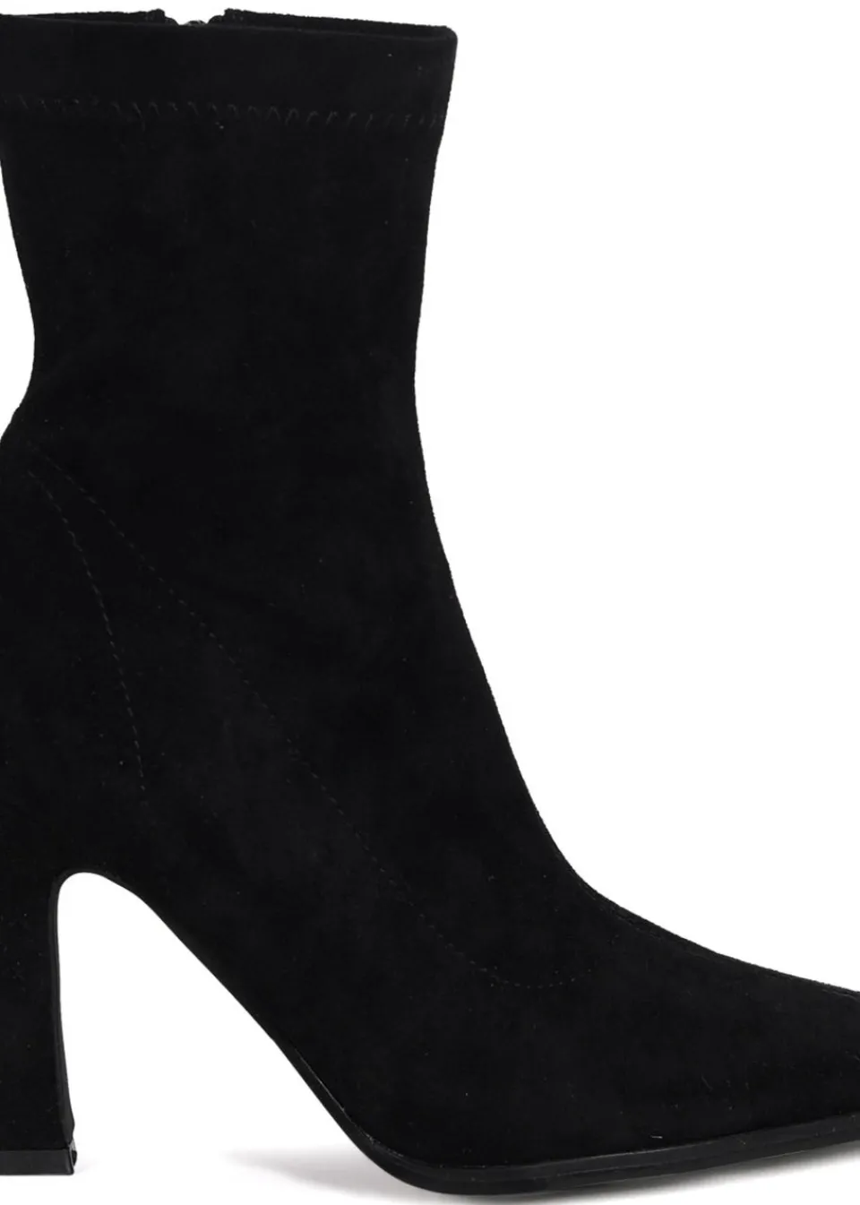 Footwear>Linzi Noelle Black Suede Square Toe Heeled Sock Boot