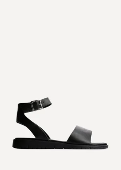 Footwear>Linzi Nora Black Faux Leather Footbed Two Part Sandal