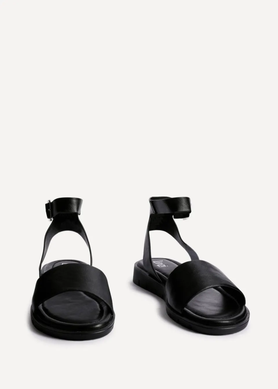 Footwear>Linzi Nora Black Faux Leather Footbed Two Part Sandal