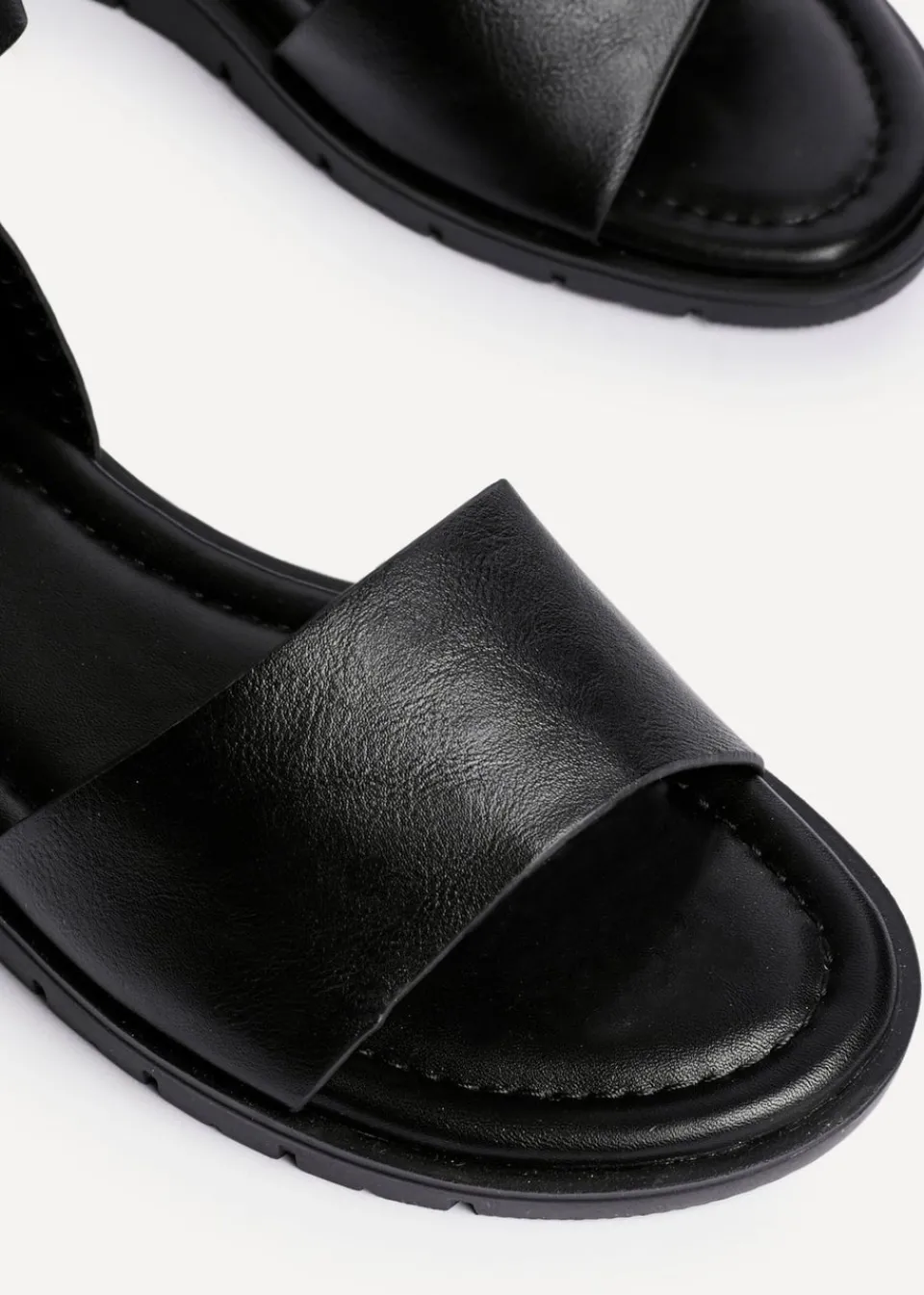 Footwear>Linzi Nora Black Faux Leather Footbed Two Part Sandal