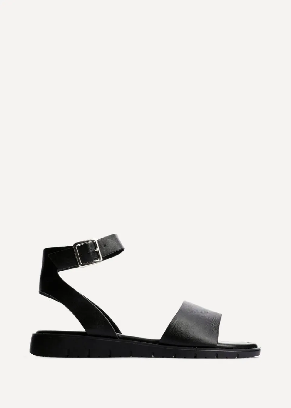 Footwear>Linzi Nora Black Faux Leather Footbed Two Part Sandal