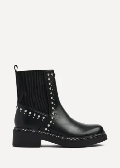 Footwear>Linzi Optic Black Faux Leather Diamante Embellished Chelsea Boot