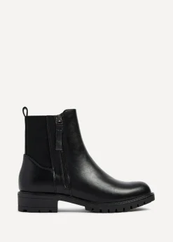 Footwear>Linzi Peyton Black Stretch Panel Ankle Boot & Outer Zip Detail