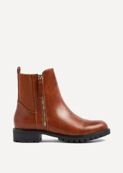 Footwear>Linzi Peyton Tan Stretch Panel Ankle Boot & Outer Zip Detail