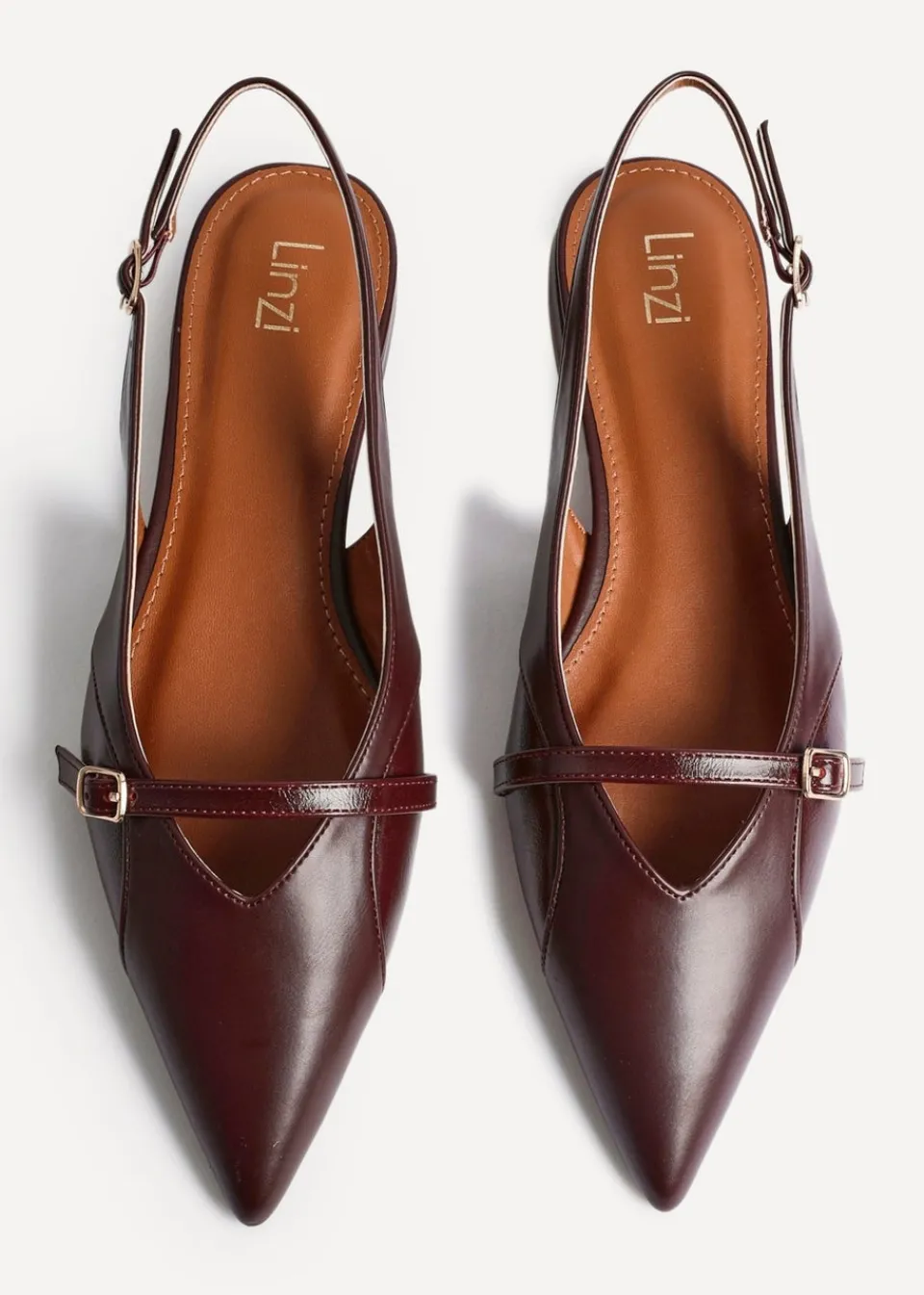 Footwear>Linzi Prague Burgundy Faux Leather Pointed Toe Ballet Flat