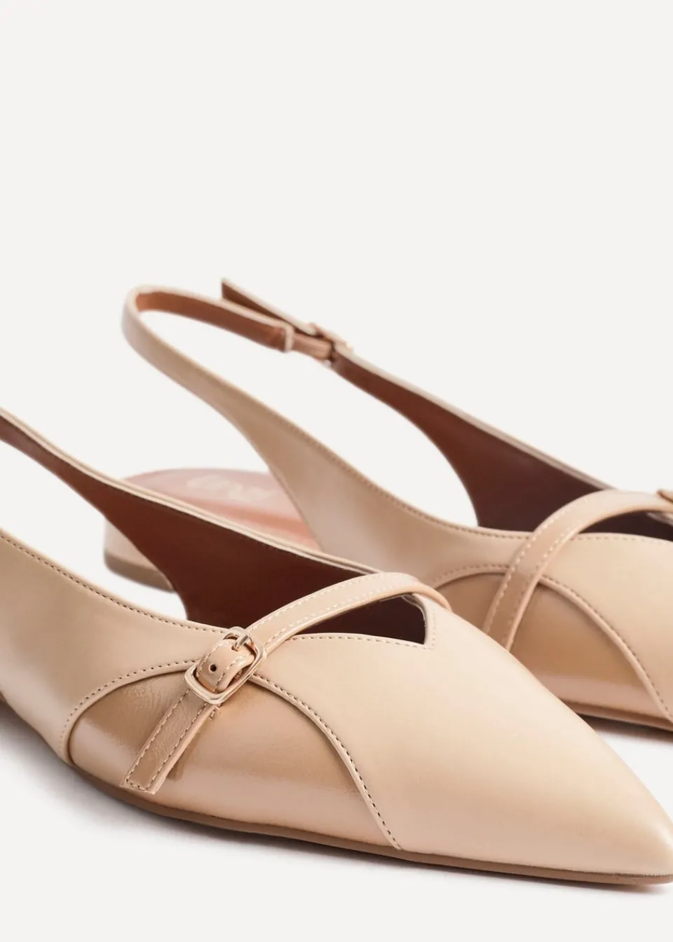 Footwear>Linzi Prague Nude Faux Leather Pointed Toe Ballet Flat