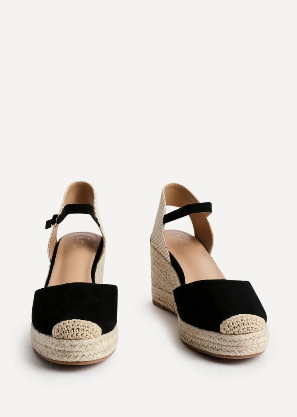 Footwear>Linzi Present Faux Suede Closed Toe And Open Back Espadrille Wedge Black