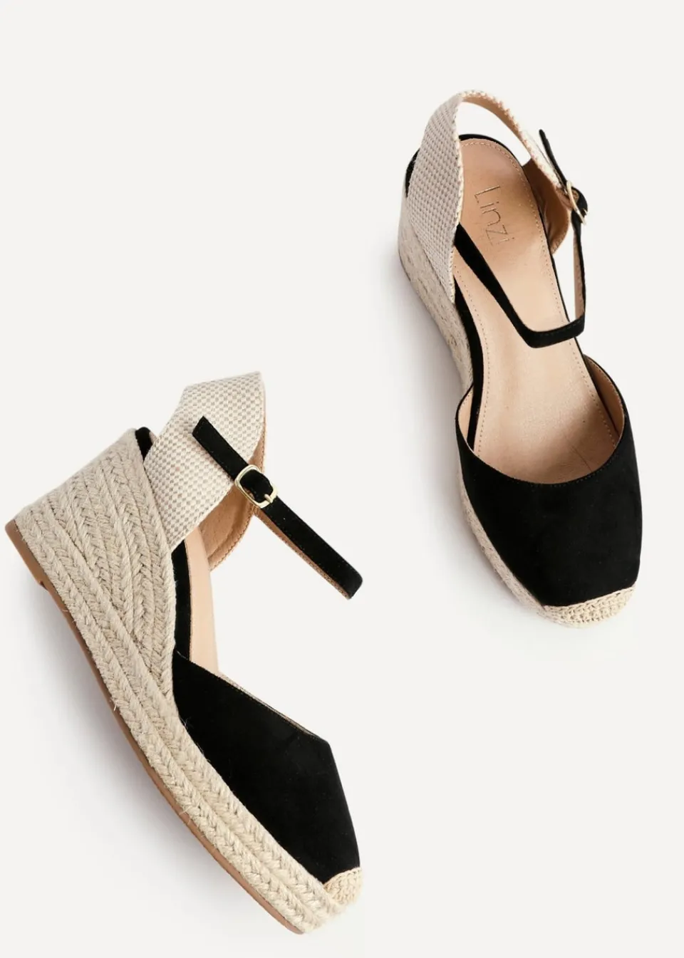Footwear>Linzi Present Faux Suede Closed Toe And Open Back Espadrille Wedge Black