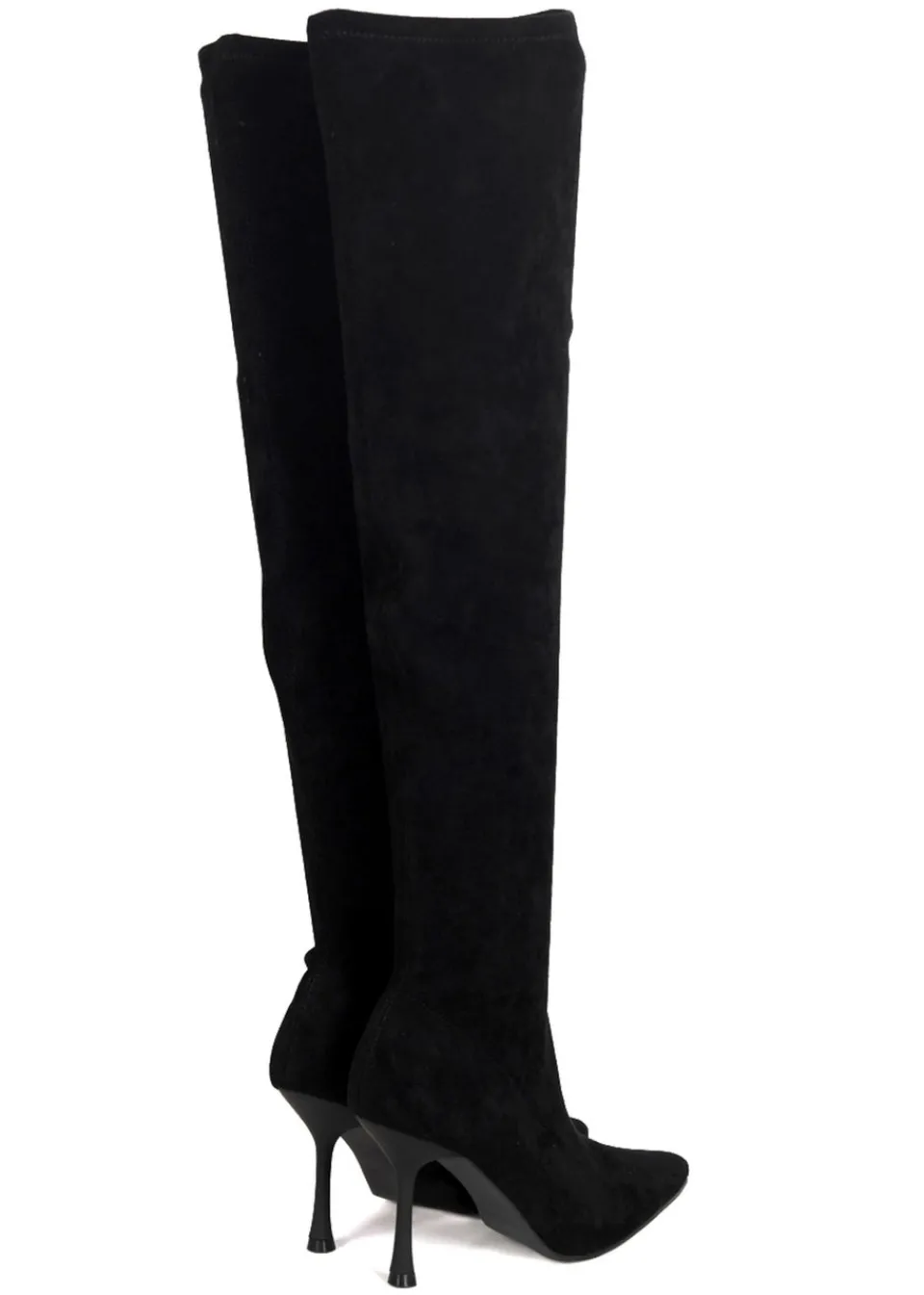 Footwear>Linzi Rocky Black Suede Stretch Over The Knee Stiletto Boot