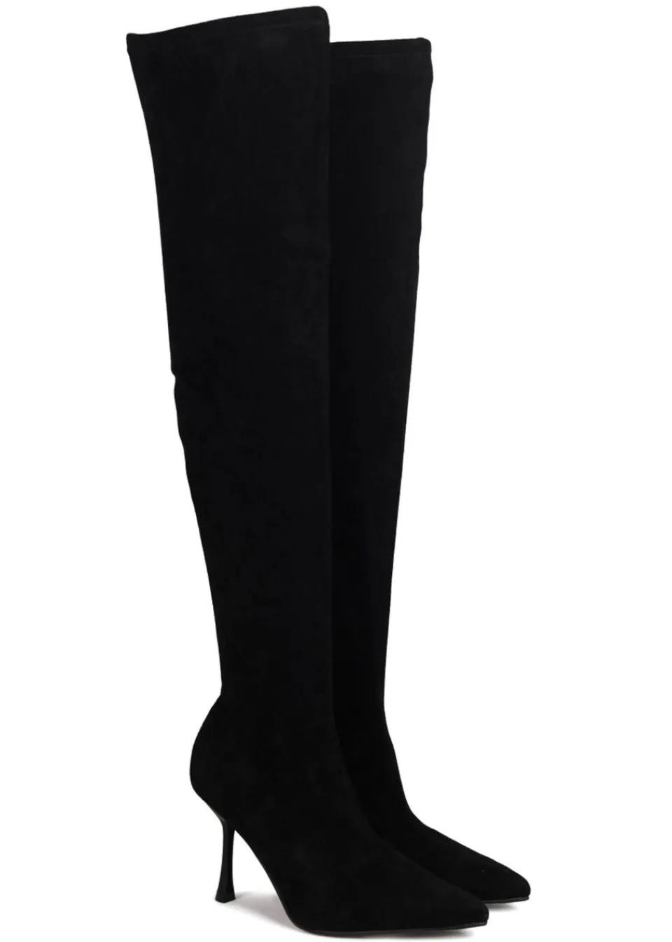 Footwear>Linzi Rocky Black Suede Stretch Over The Knee Stiletto Boot