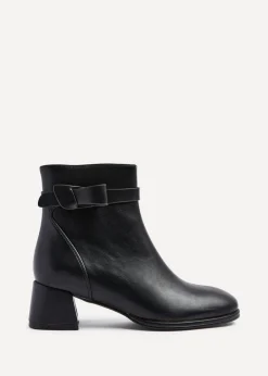 Footwear>Linzi Sable Black Faux Leather Block Heeled Ankle Boot