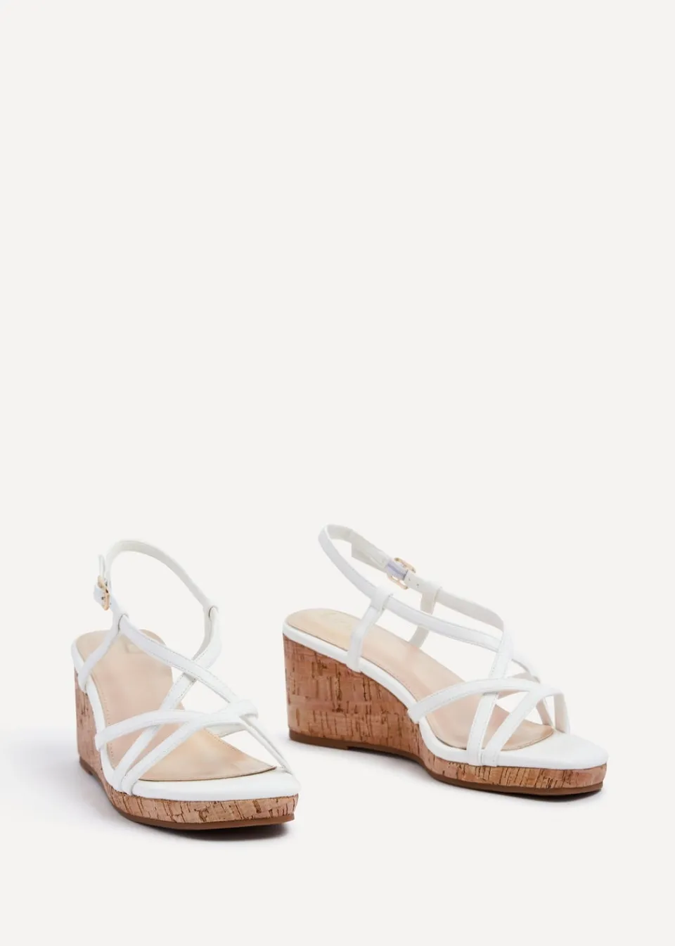 Footwear>Linzi Safiya White Faux Leather Strappy Wedge Sandal