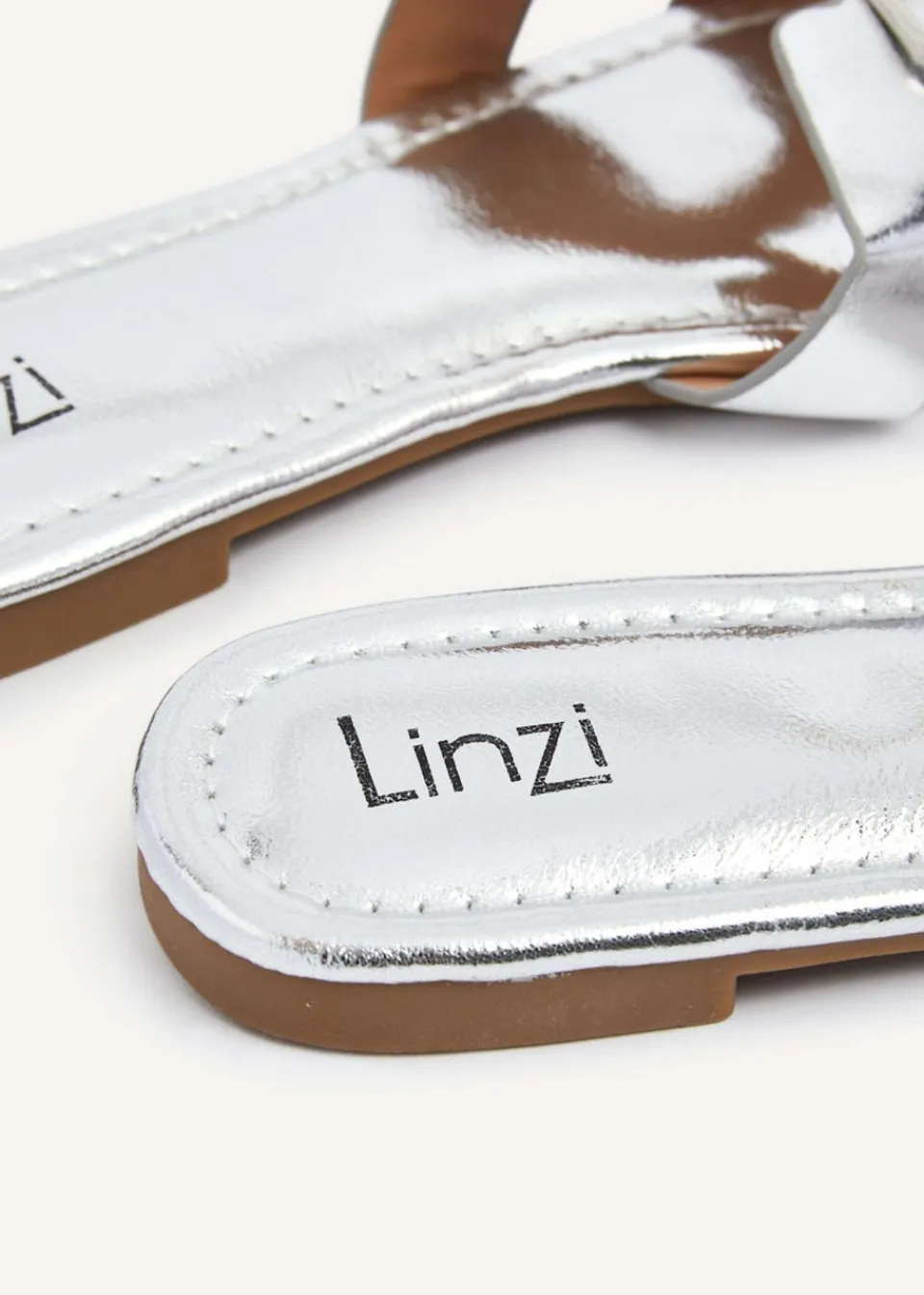 Footwear>Linzi Sasha Silver Faux Leather Slider Sandal