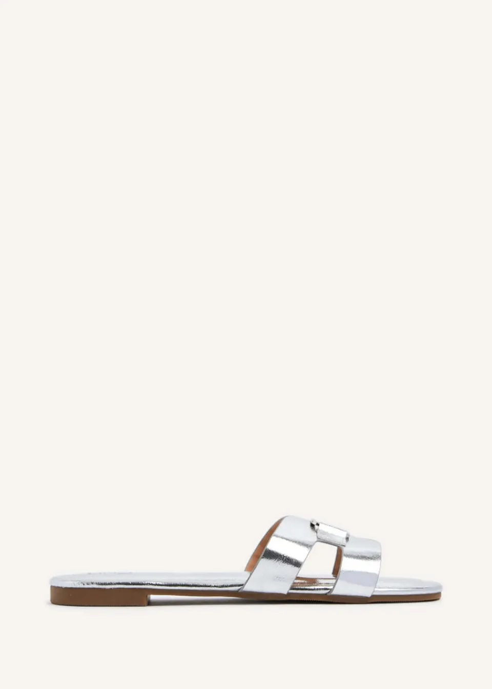 Footwear>Linzi Sasha Silver Faux Leather Slider Sandal