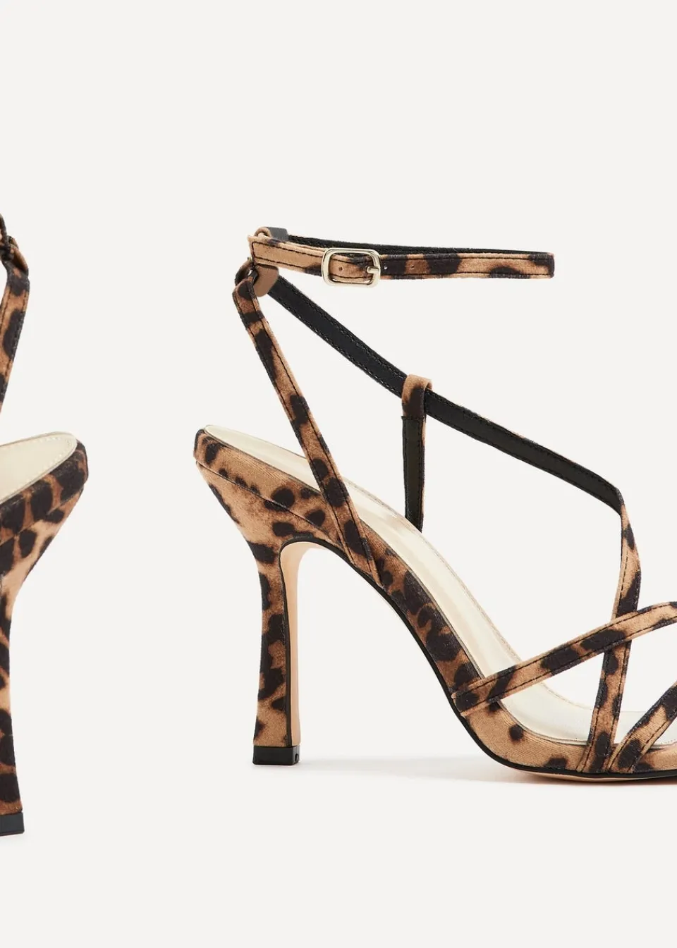 Footwear>Linzi Savannah Leopard Print Faux Suede Strappy Stiletto High Heel