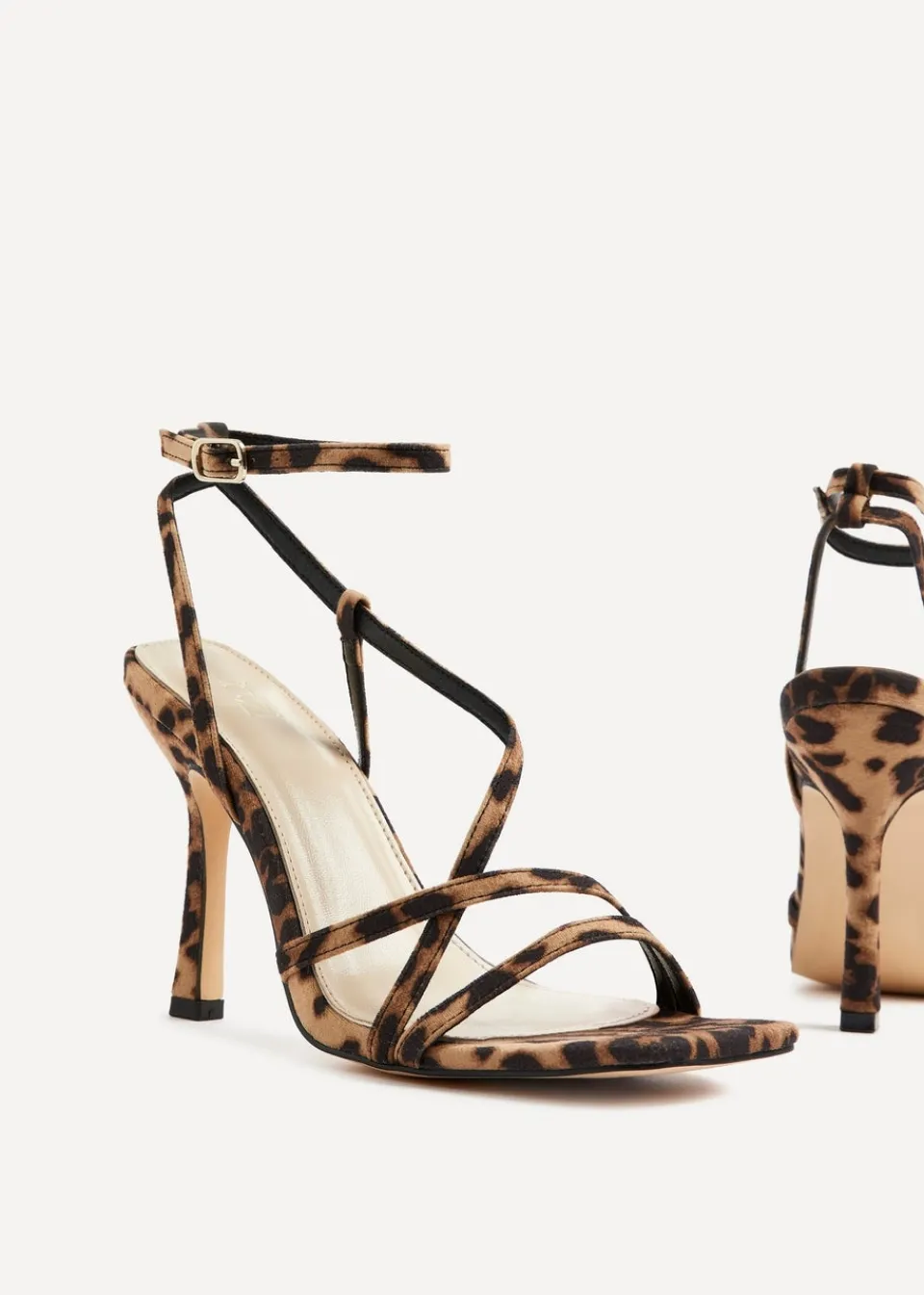 Footwear>Linzi Savannah Leopard Print Faux Suede Strappy Stiletto High Heel
