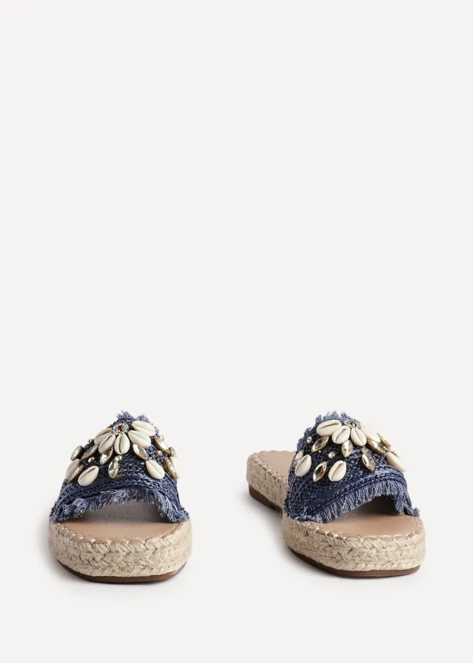 Footwear>Linzi Seaside Blue Raffia Shell Embellished Flat Slider