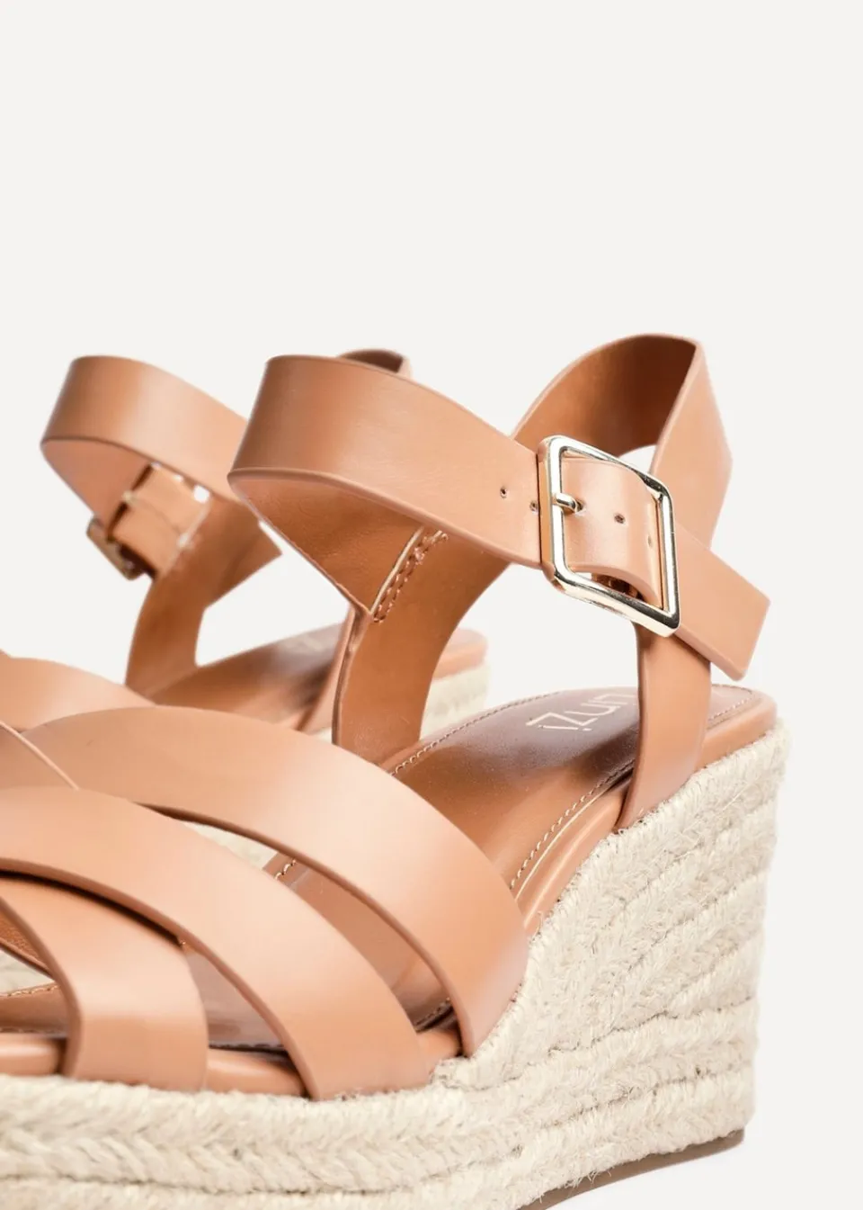 Footwear>Linzi Sheena Tan Faux Leather Crossover Espadrille Platform Wedge