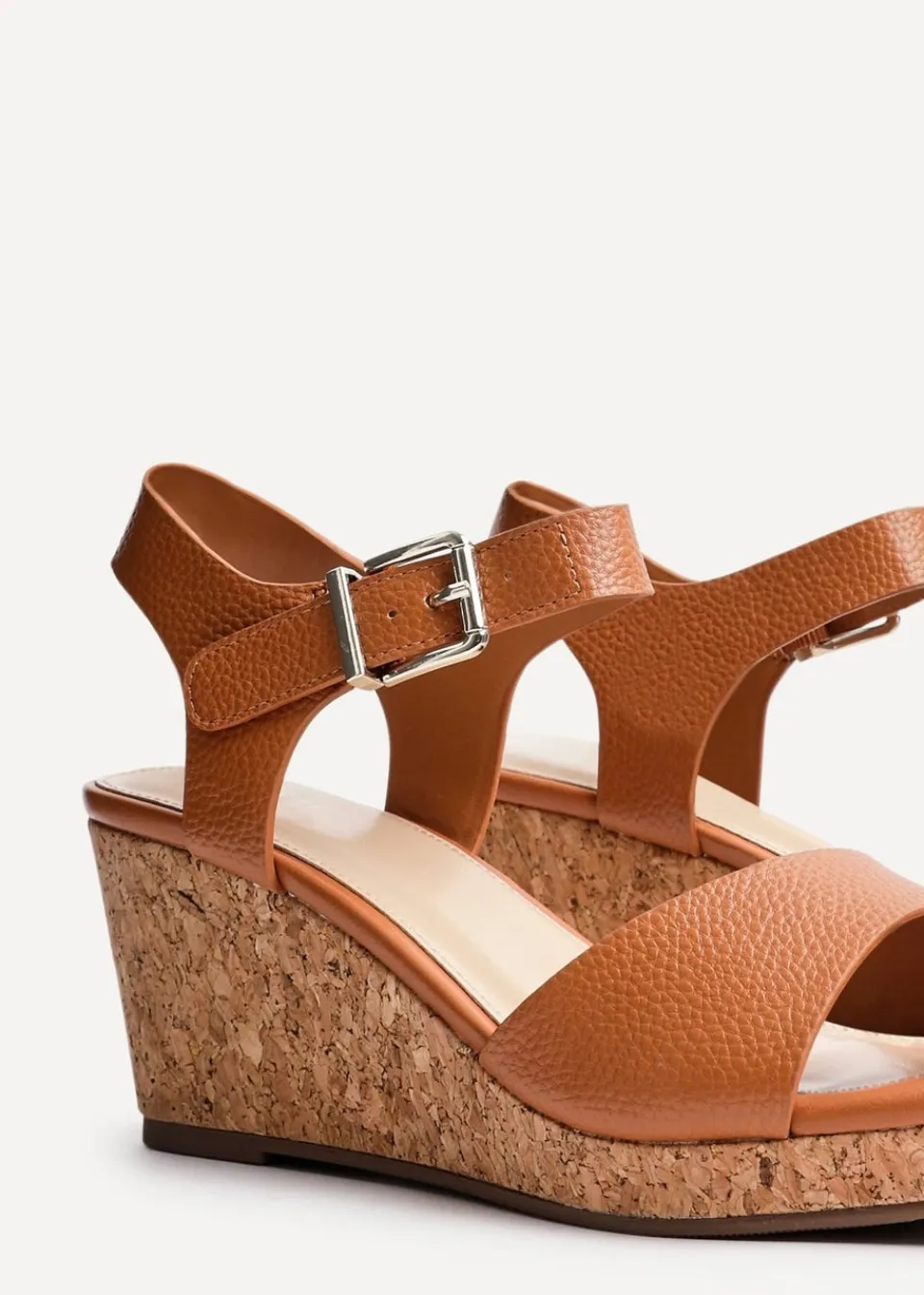 Footwear>Linzi Sierra Tan Faux Leather Cork Platform Wedge