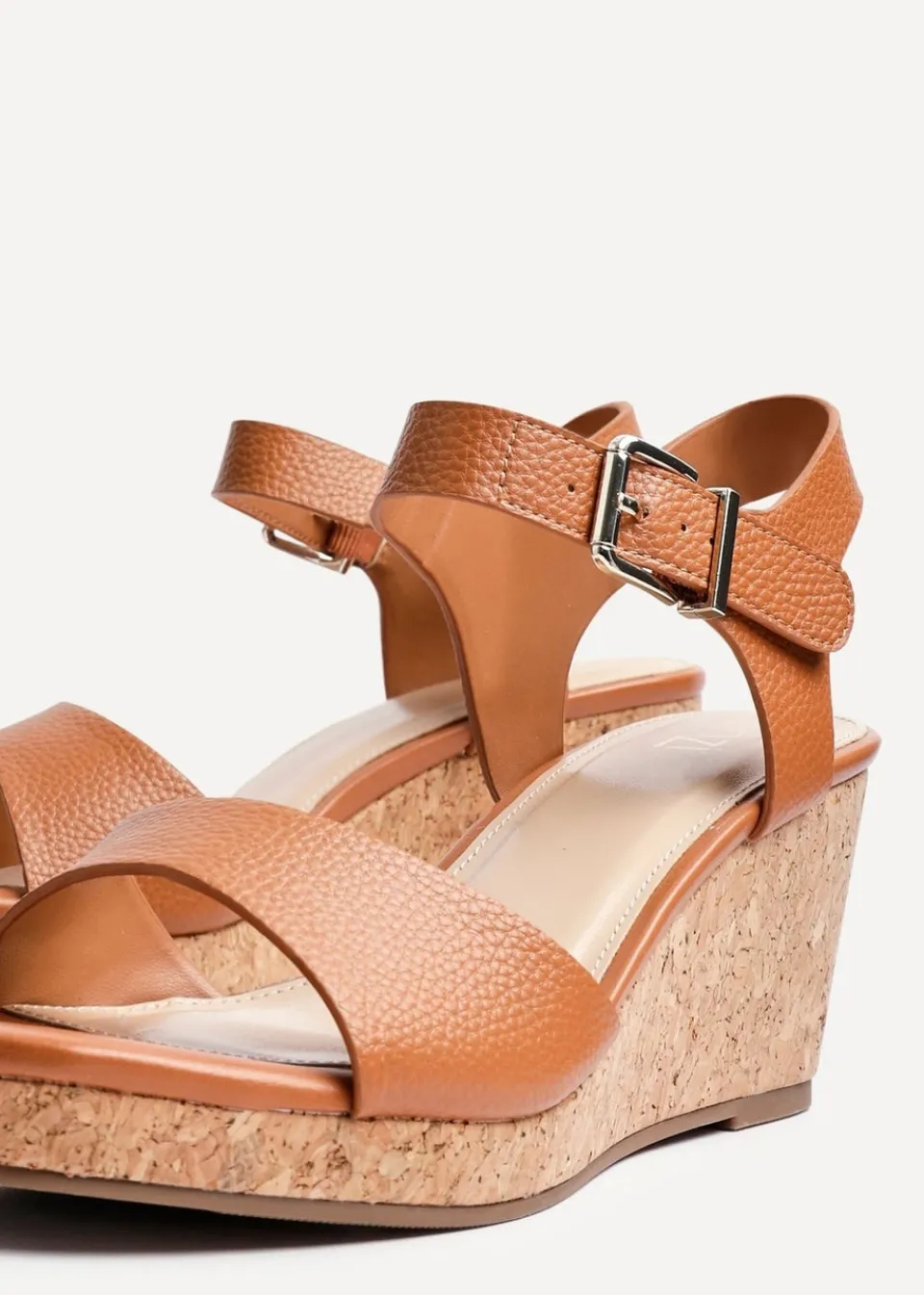 Footwear>Linzi Sierra Tan Faux Leather Cork Platform Wedge