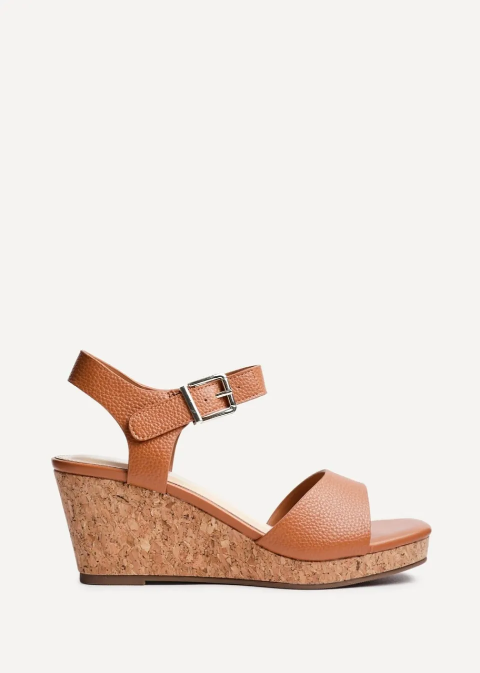 Footwear>Linzi Sierra Tan Faux Leather Cork Platform Wedge