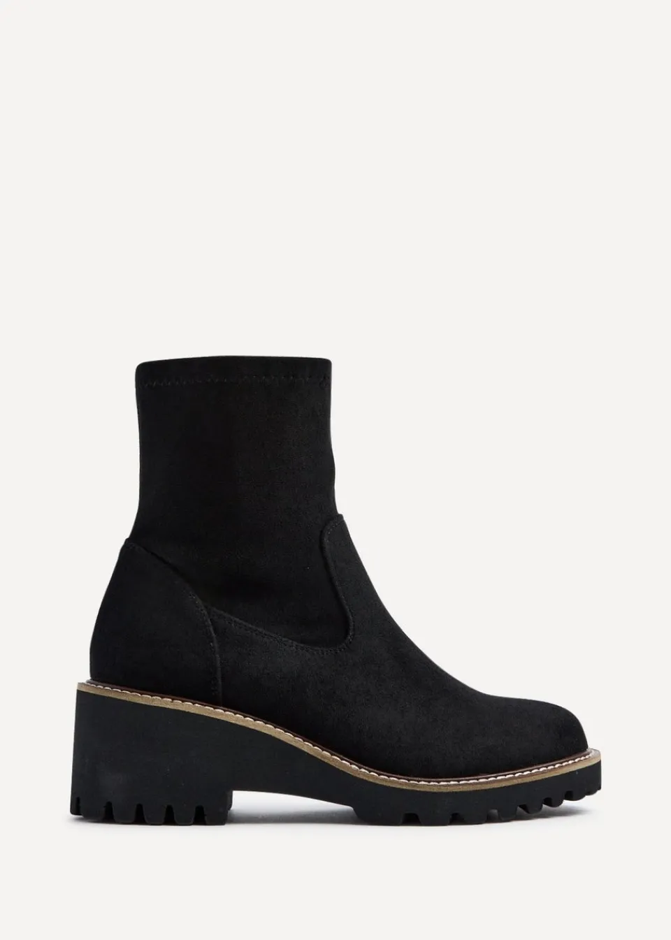 Footwear>Linzi Trish Black Faux Suede Wedged Heel Ankle Boot
