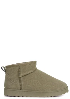 Footwear>Linzi Ultra Mini Addy Khaki Faux Suede Faux Fur Lined