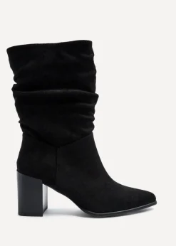 Footwear>Linzi Wisteria Black Suede Western Style Ruched Boot
