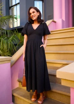 Dresses>Little Mistress Broderie Midi Dress by Vicky Pattison Black