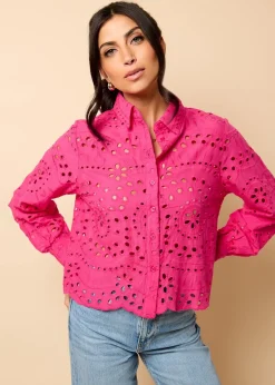 Tops>Little Mistress Broderie Shirt by Vicky Pattison Pink