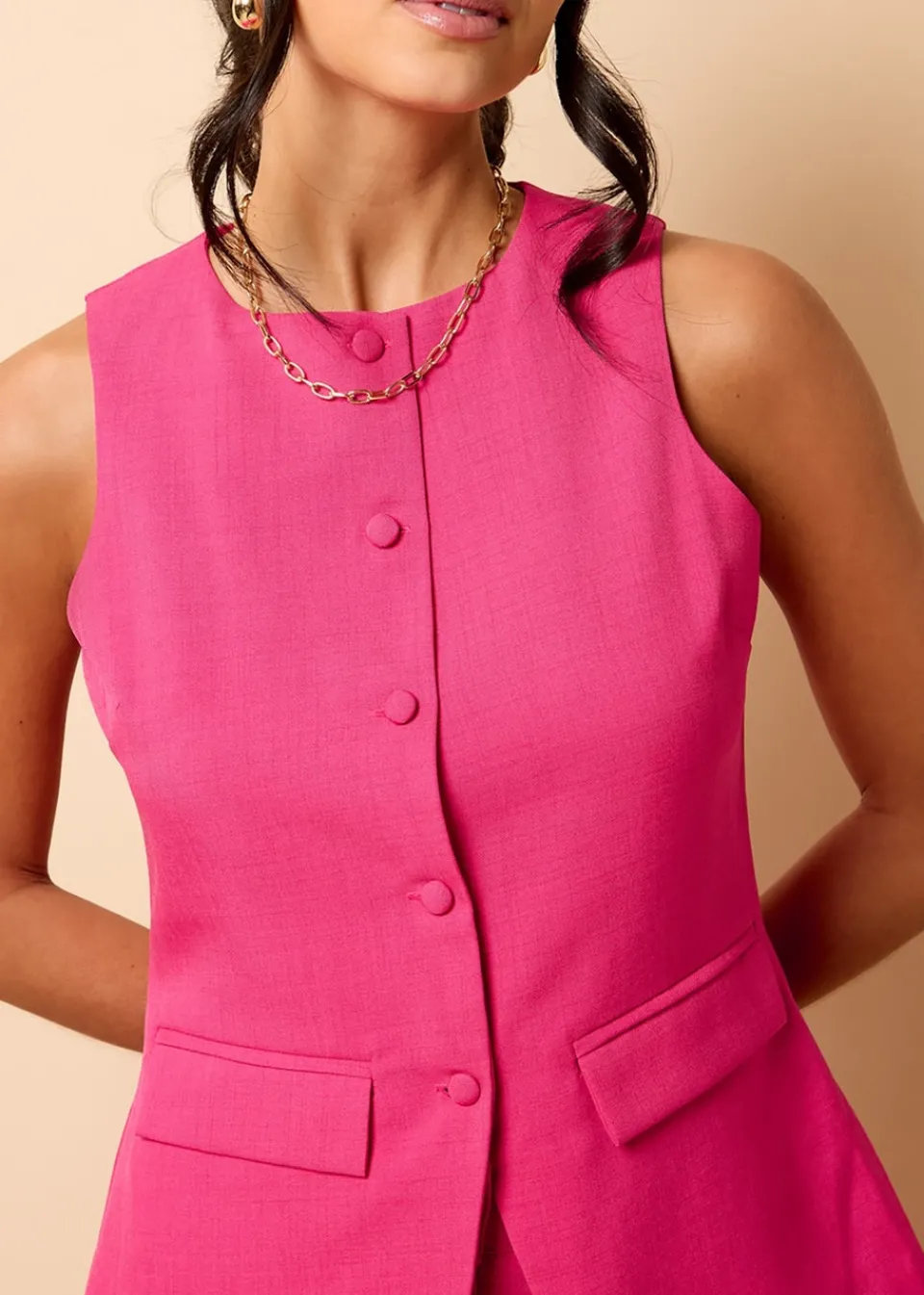 Co-Ord Sets>Little Mistress Pink Co Ord Waistcoat By Vicky Pattison