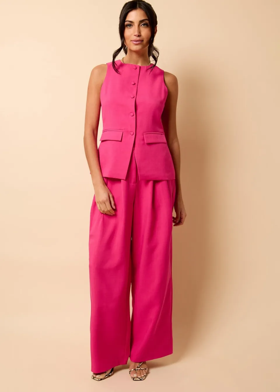 Co-Ord Sets>Little Mistress Pink Co Ord Waistcoat By Vicky Pattison