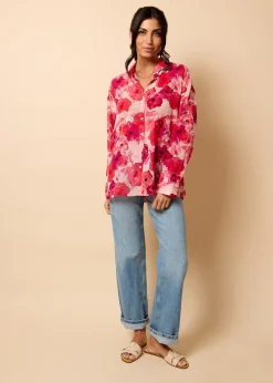 Tops>Little Mistress Red Floral Print Chiffon Shirt by Vicky Pattison