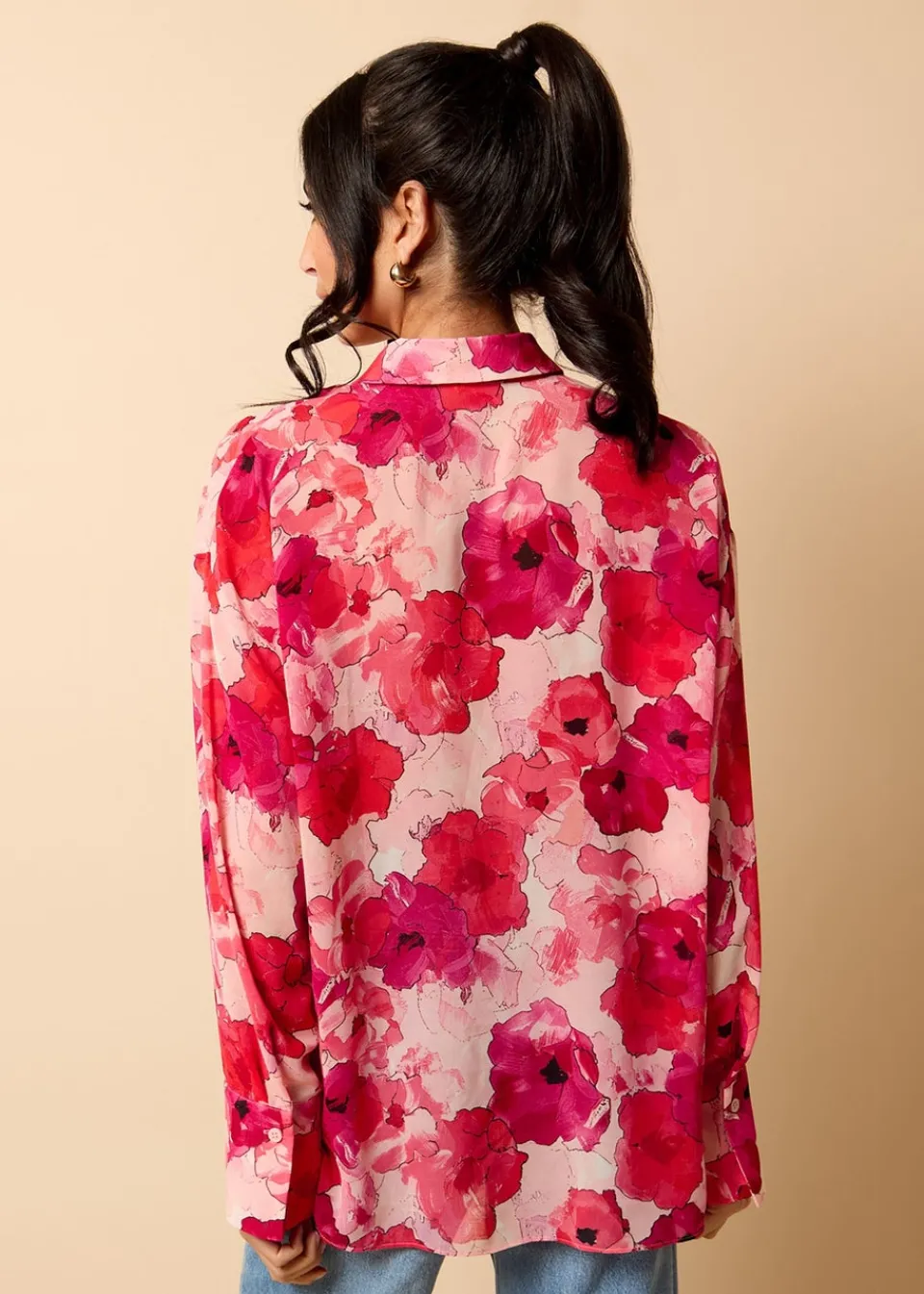 Tops>Little Mistress Red Floral Print Chiffon Shirt by Vicky Pattison