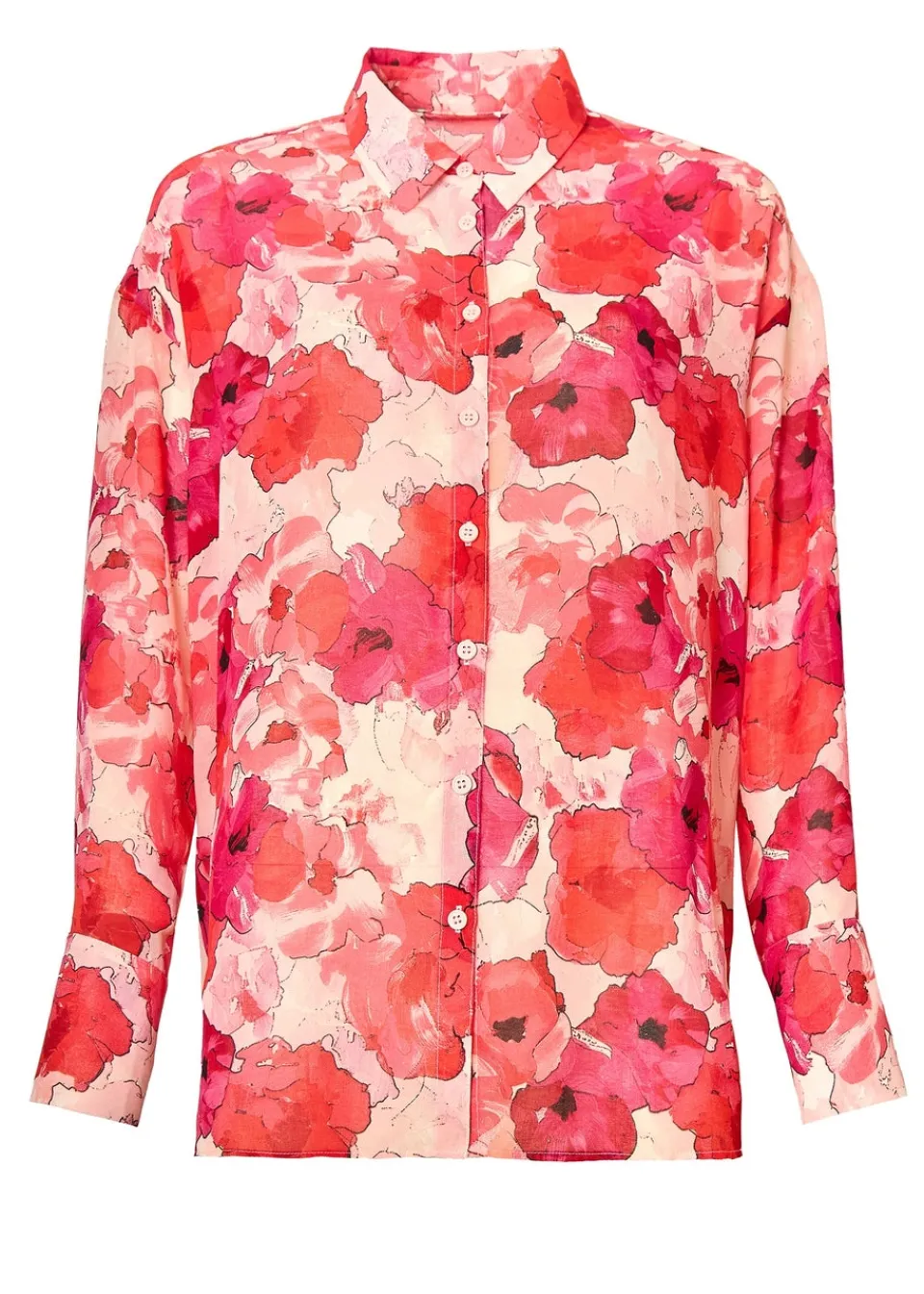 Tops>Little Mistress Red Floral Print Chiffon Shirt by Vicky Pattison