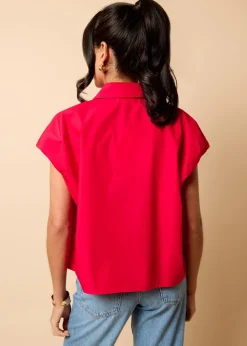 Tops>Little Mistress Poplin Cotton Shirt by Vicky Pattison Red