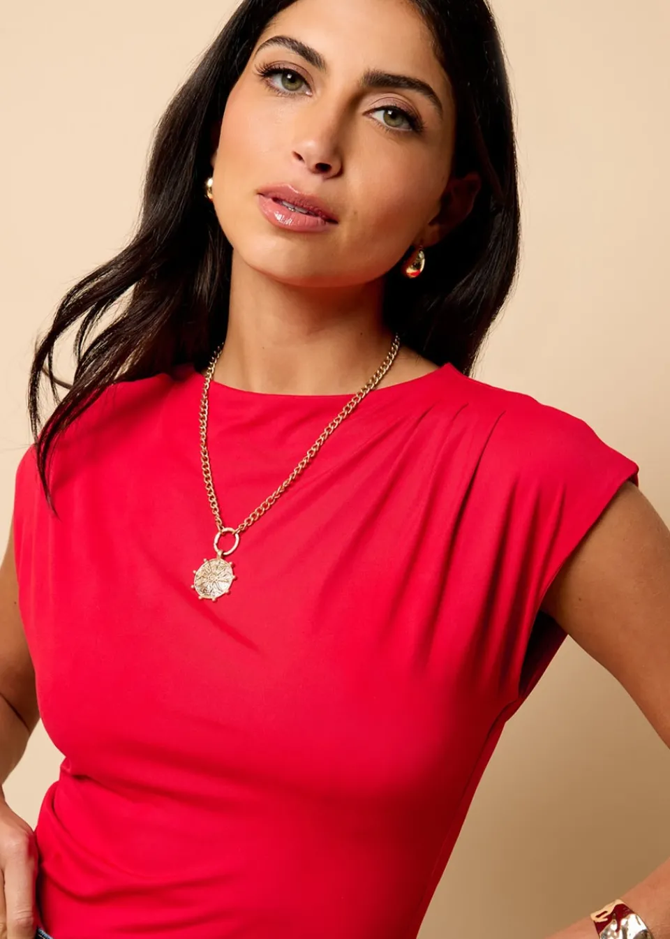 T-Shirts>Little Mistress Ruched Top by Vicky Pattison Red