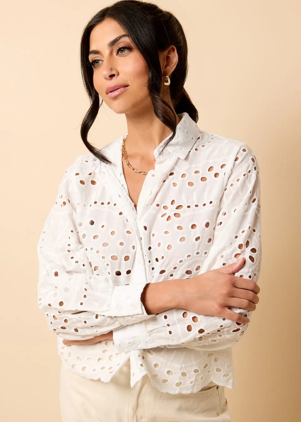 Tops>Little Mistress Broderie Shirt by Vicky Pattison White