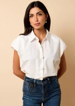 Tops>Little Mistress Poplin Cotton Shirt by Vicky Pattison White