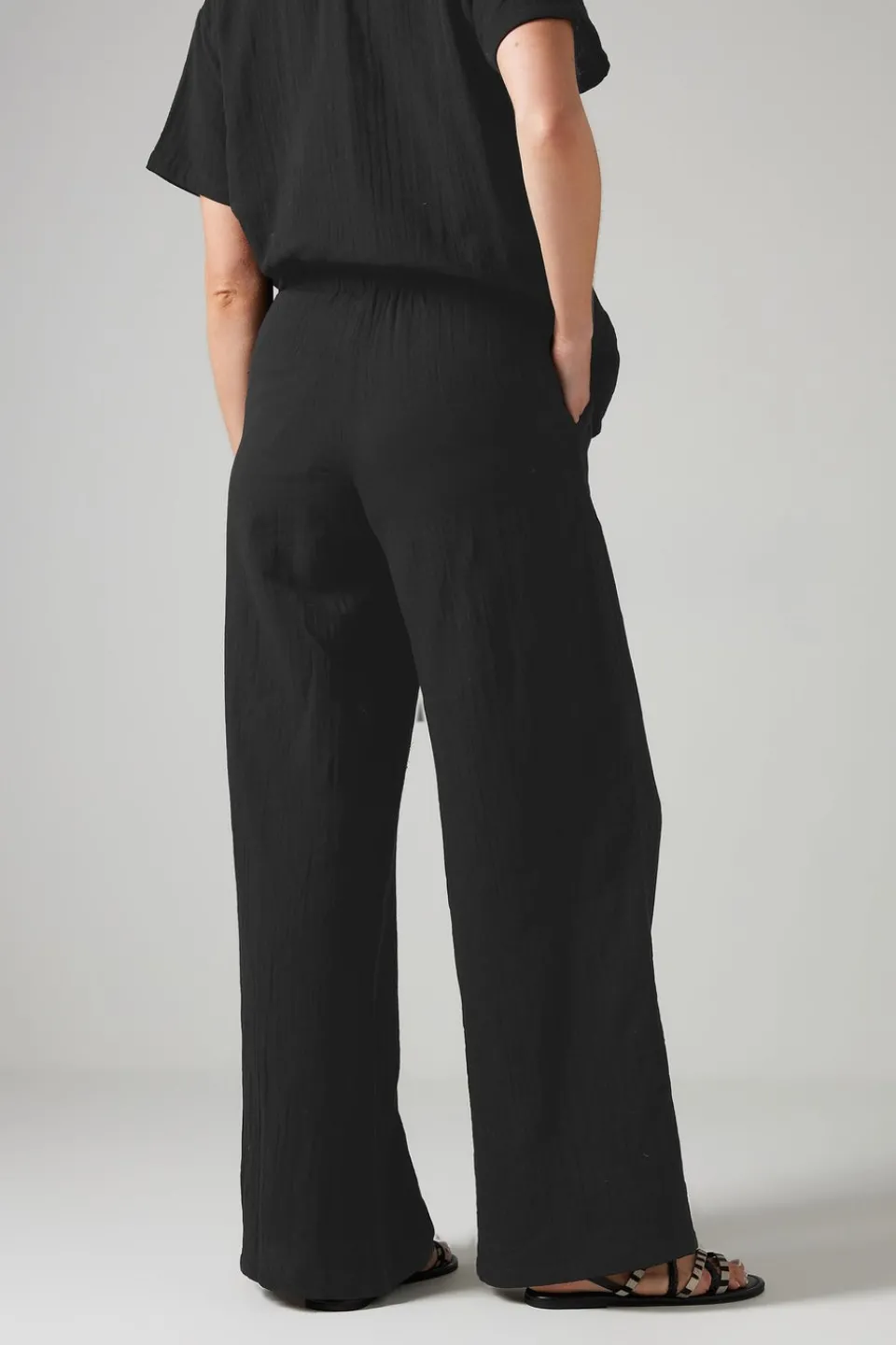 Trousers>Long Tall Sally Black Cotton Cheescloth Wide Leg Trousers