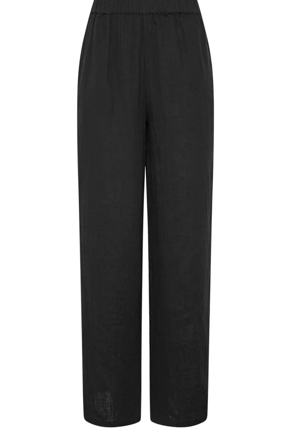 Trousers>Long Tall Sally Black Cotton Cheescloth Wide Leg Trousers