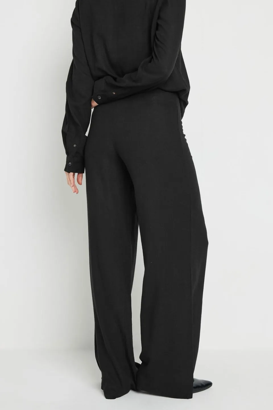 Trousers>Long Tall Sally Black Linen Pleated Wide Leg Trousers